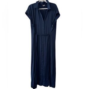 Chico’s navy blue  button down chiffon shirt dress w slit on side NWOT